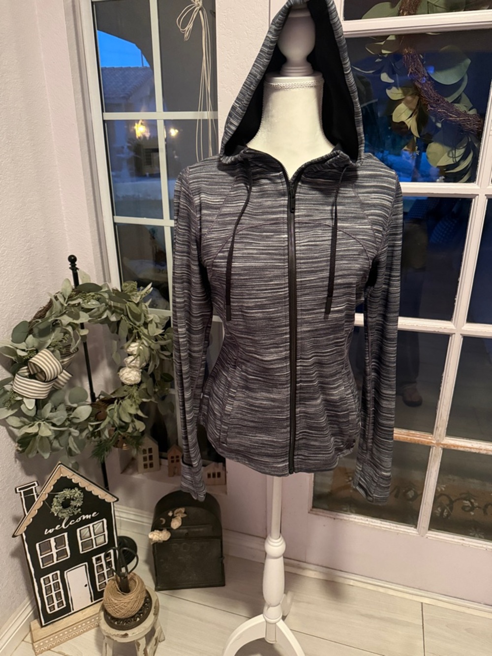 Lululemon Rulu Define Gray Striped Zip-Up Hoodie Jacket